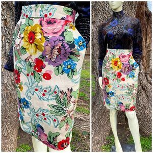 80s does 50s Linen Gorgeous Vintage Pleated Front Pencil Skirt w Pockets Size 4